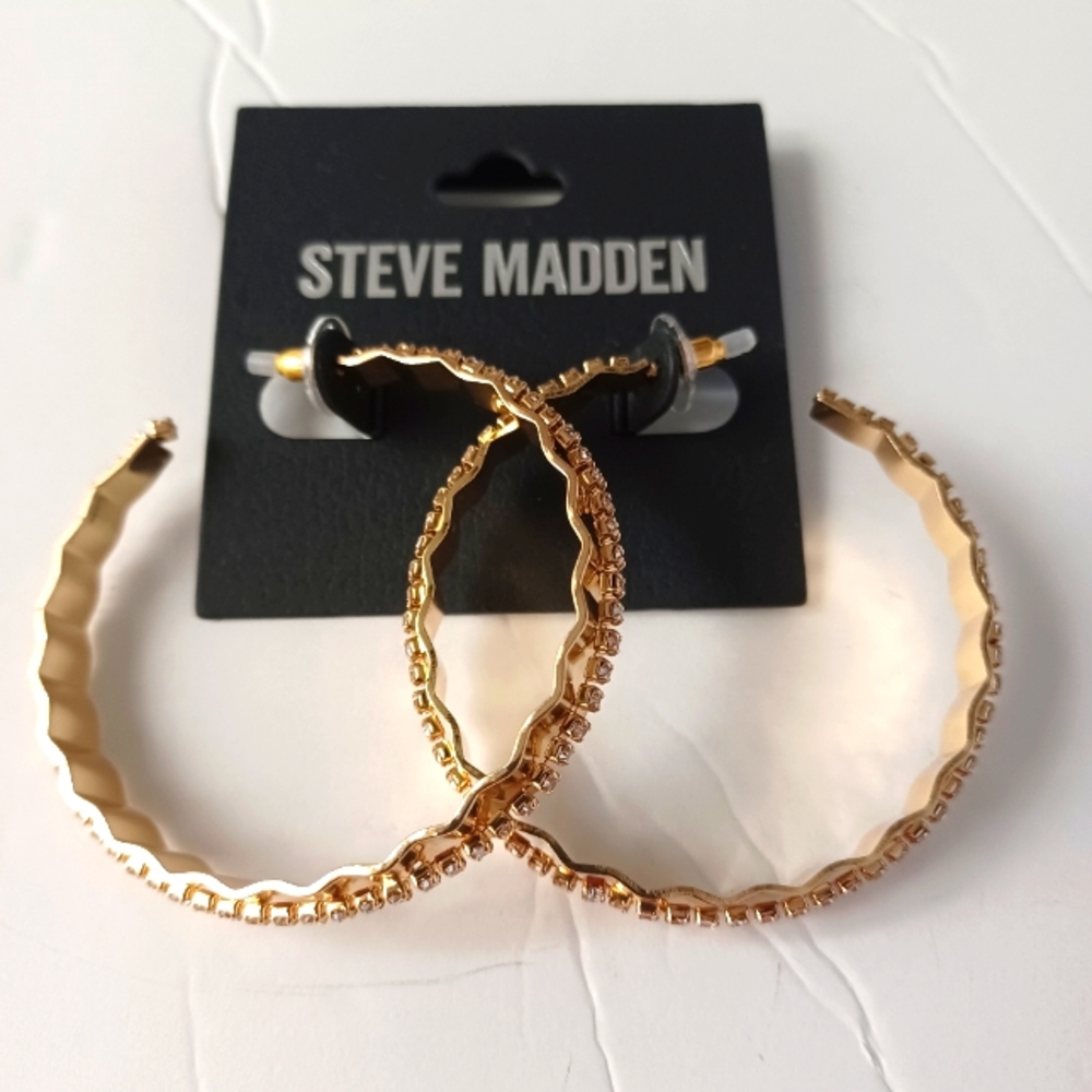 Steve Madden Hoop Rhinestones Earrings